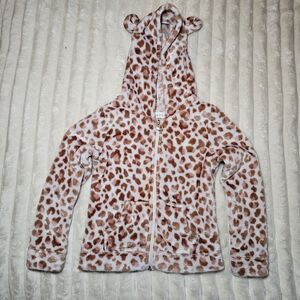 Btween Girls Hooded Zip-up Super Soft Fleece Jacket In Leopard Print 4T MINT